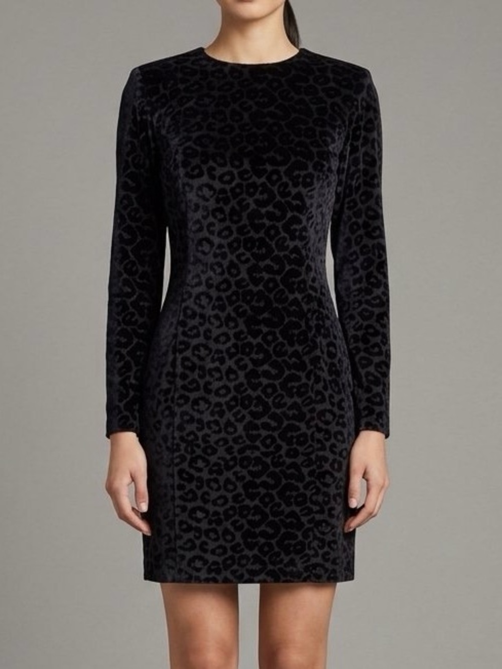 Vintage Black Velvet Leopard Print Long Sleeve Mini Dress Size 8